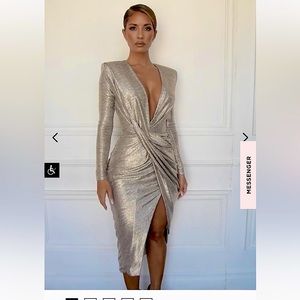 House of CB London ALECEA Champagne gold twist midi dress - NEW - size XS